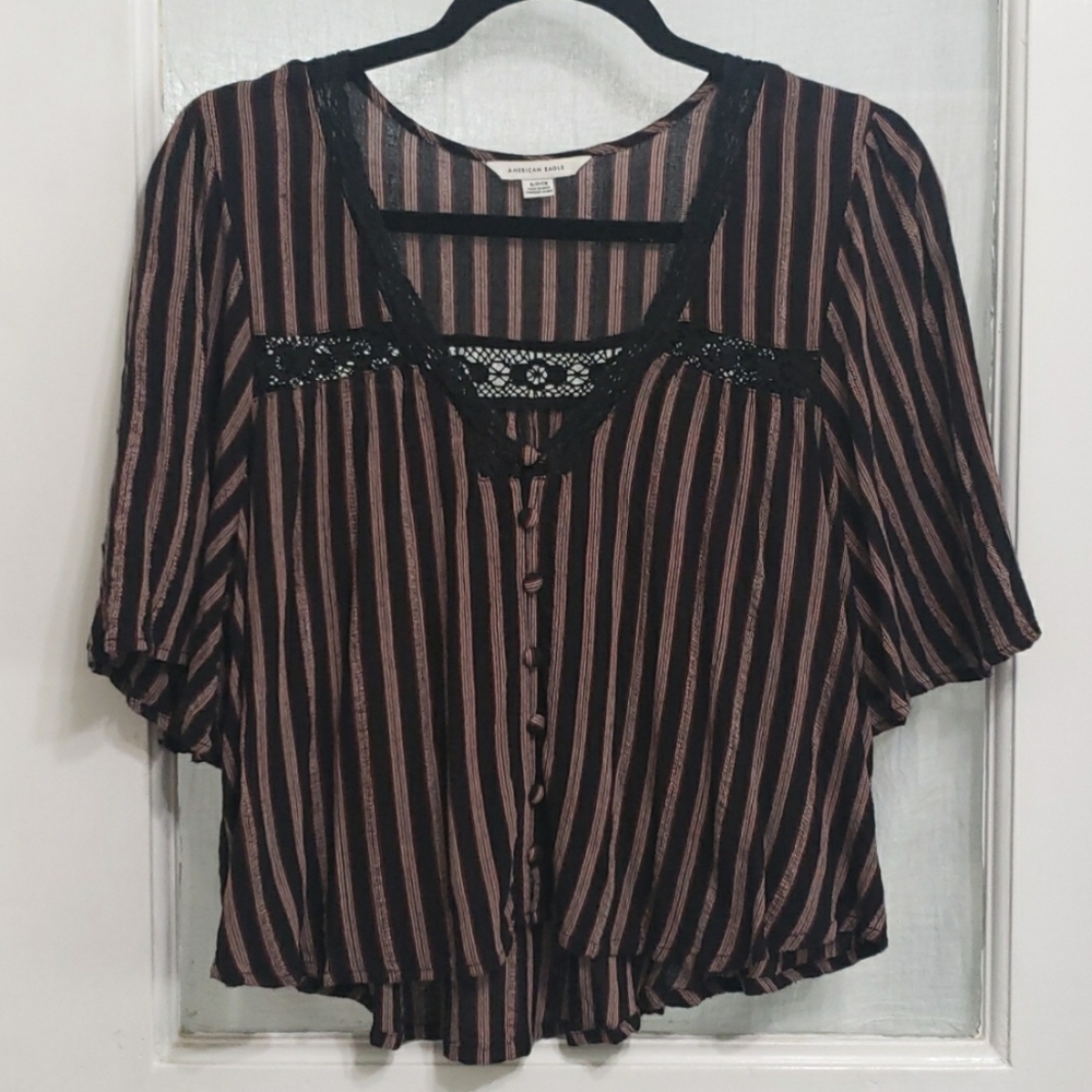 Flowy Striped American Eagle Cropped Swing Top